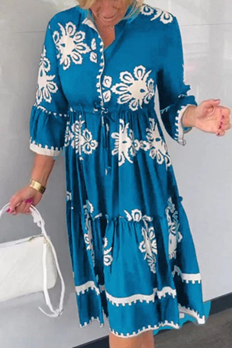 Elegant College Geometric Printing O Neck Printed Dresses(4 Colors) - Fashionpara