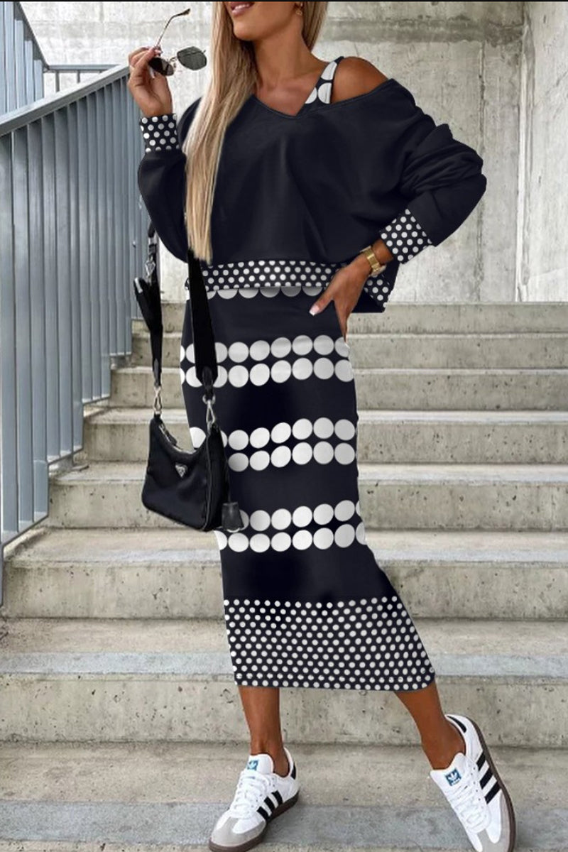 Casual Geometric Printing Long Sleeve Two Pieces - Fashionpara