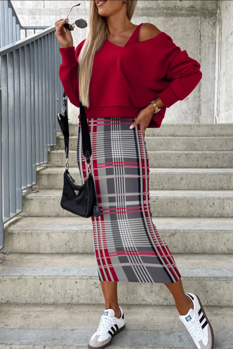 Casual Geometric Printing Long Sleeve Two Pieces - Fashionpara