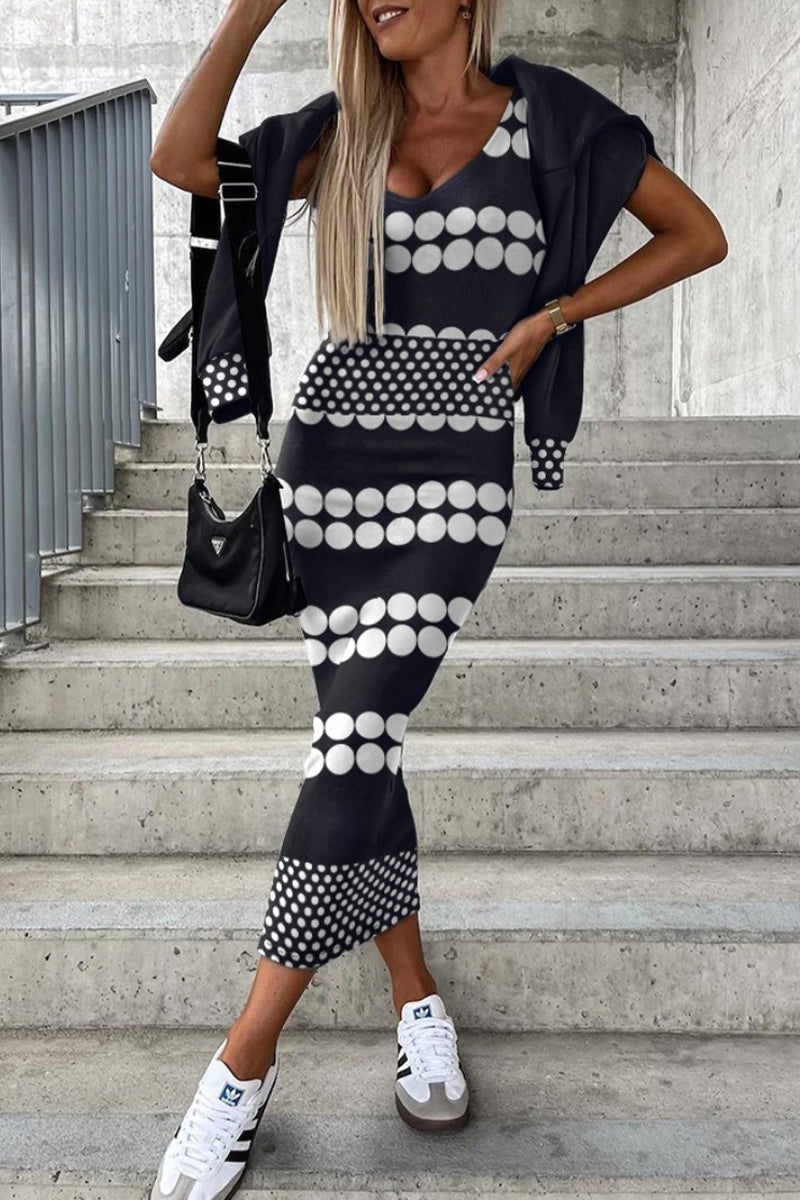 Casual Geometric Printing Long Sleeve Two Pieces - Fashionpara