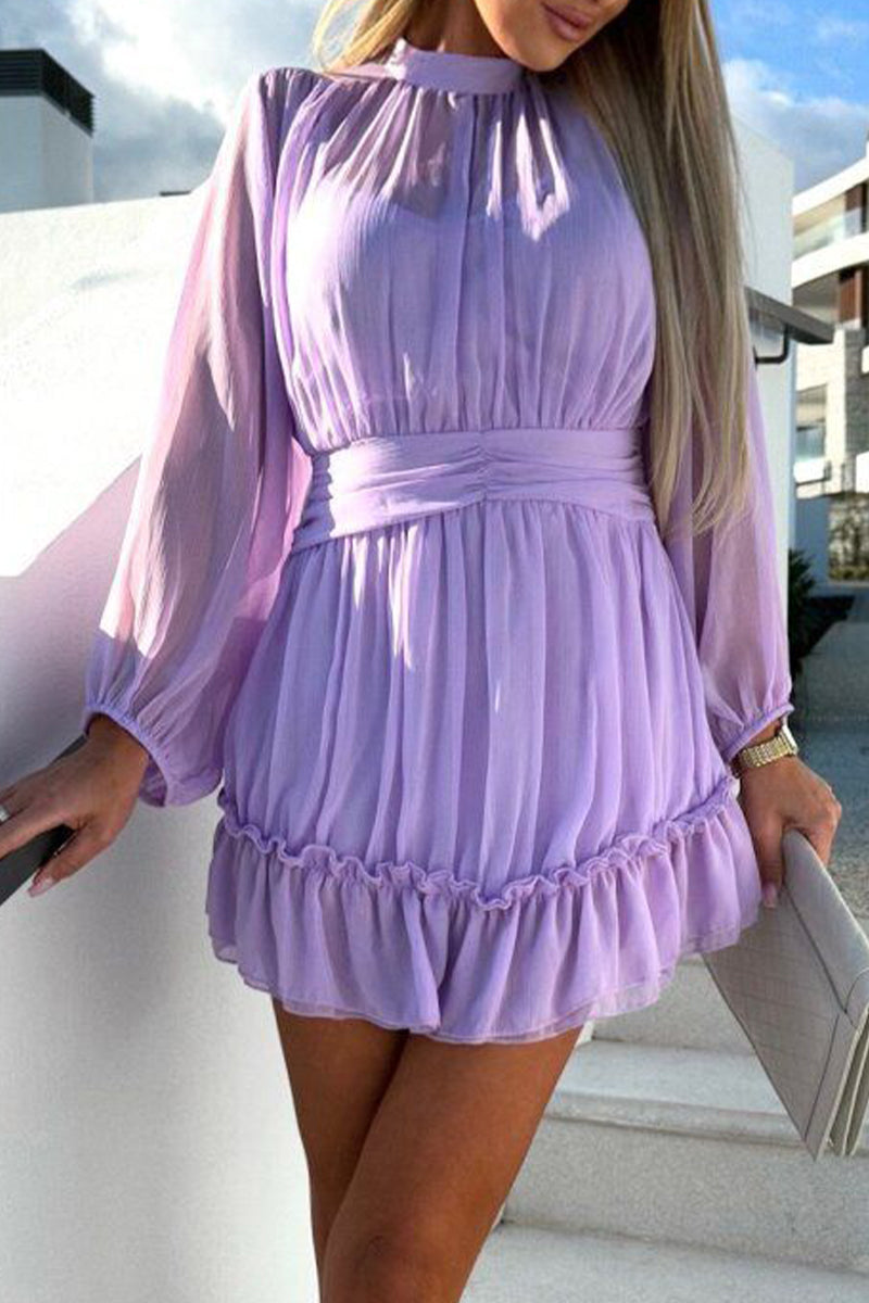 Elegant Solid Fold Mandarin Collar Princess Dresses - Fashionpara