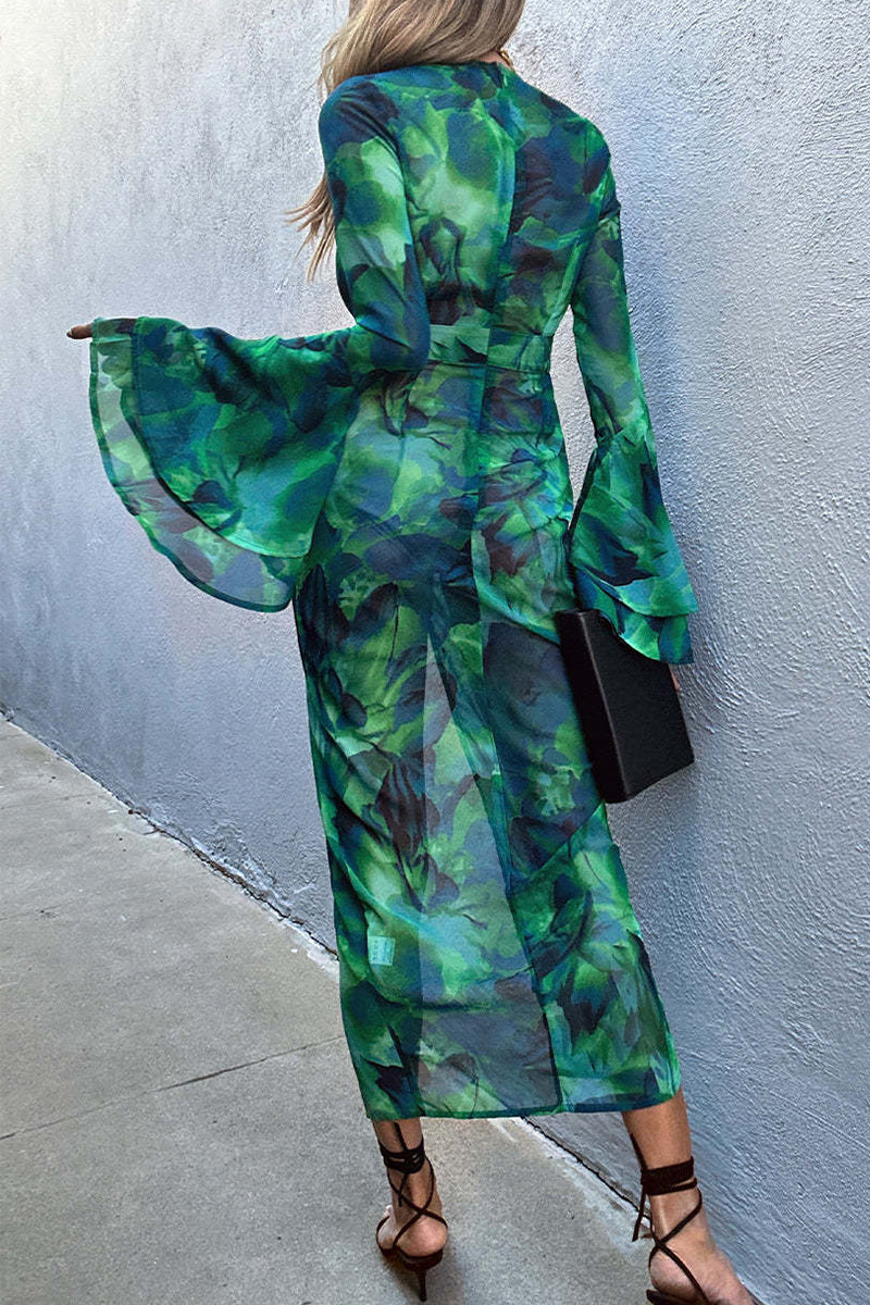 Sexy Floral High Opening V Neck Printed Dresses(3 Colors) - Fashionpara