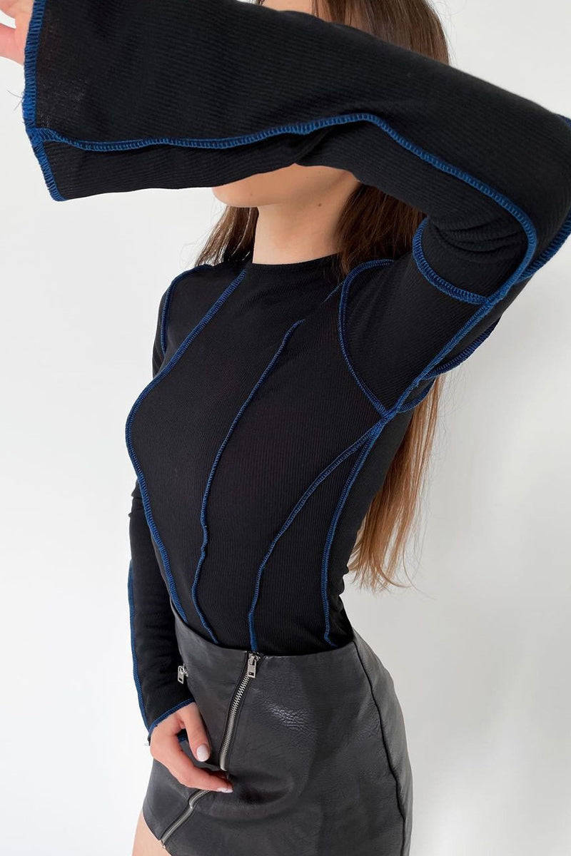 Casual Solid Patchwork O Neck Tops(3 Colors) - Fashionpara