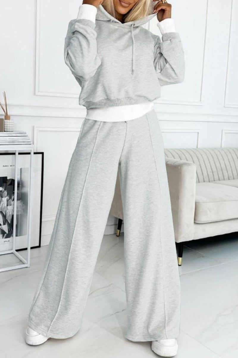 Casual Solid Patchwork Hooded Collar Long Sleeve Two Pieces - Fashionpara