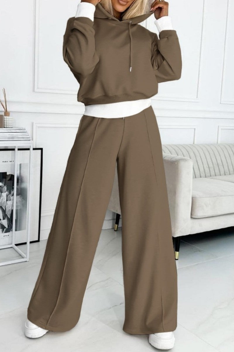 Casual Solid Patchwork Hooded Collar Long Sleeve Two Pieces - Fashionpara