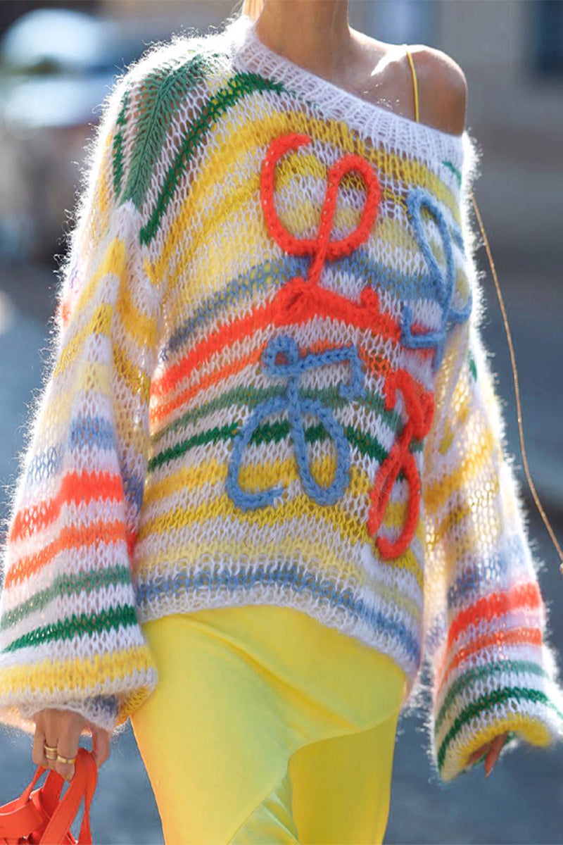 Casual Striped Patchwork O Neck Tops - Fashionpara