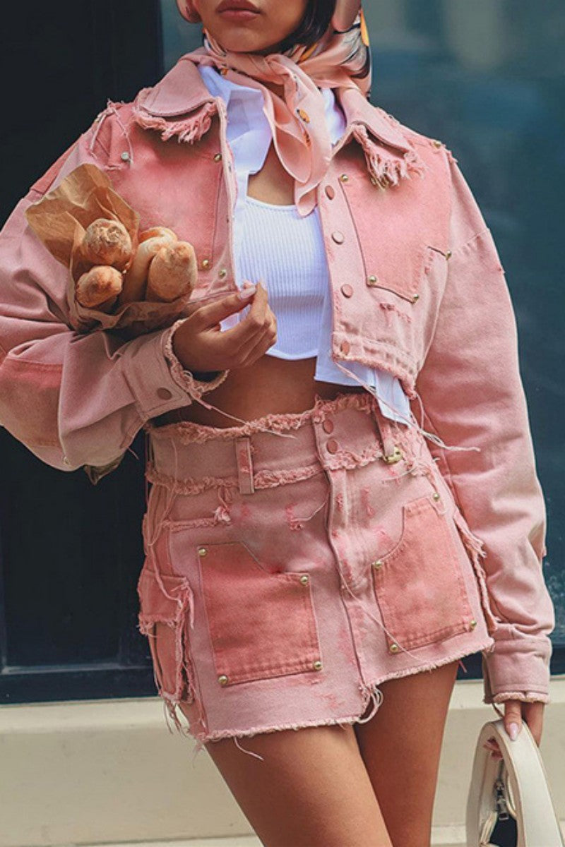 Casual Patchwork Contrast Turndown Collar Long Sleeve Two Pieces (Subject To The Actual Object) - Fashionpara