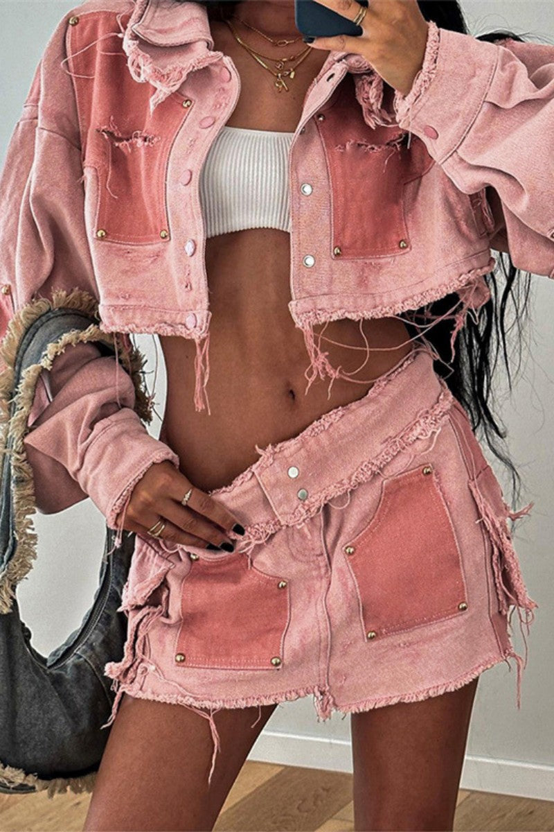 Casual Patchwork Contrast Turndown Collar Long Sleeve Two Pieces (Subject To The Actual Object) - Fashionpara