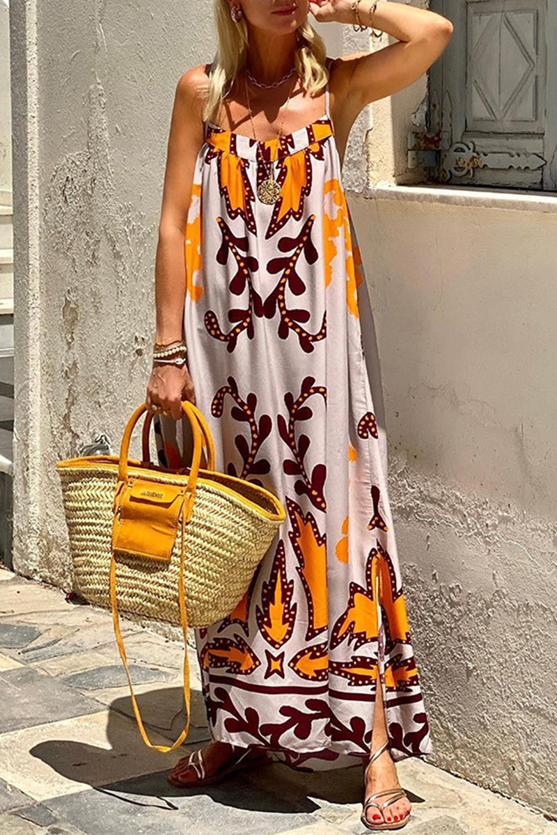 Sexy Vacation Geometric Printing U Neck Printed Dress Dresses - Fashionpara