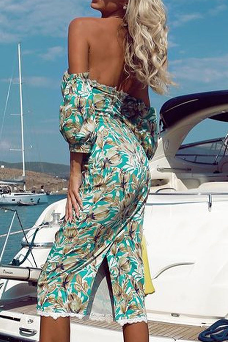 Sexy Floral Patchwork Off the Shoulder One Step Skirt Dresses - Fashionpara