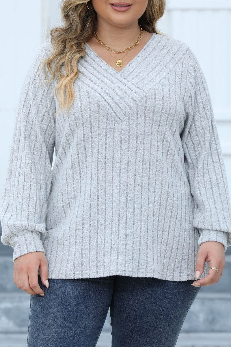 Casual Solid Patchwork V Neck Plus Size Tops - Fashionpara