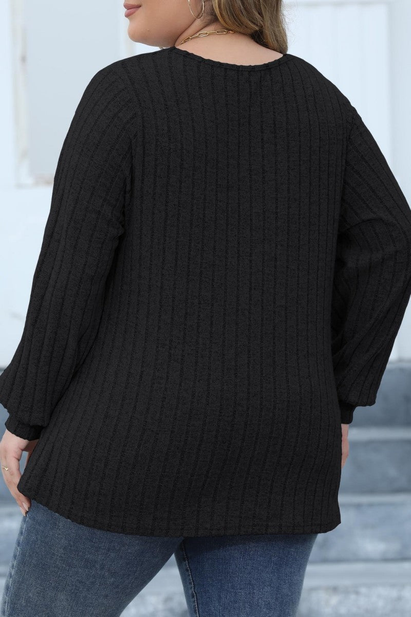 Casual Solid Patchwork V Neck Plus Size Tops - Fashionpara