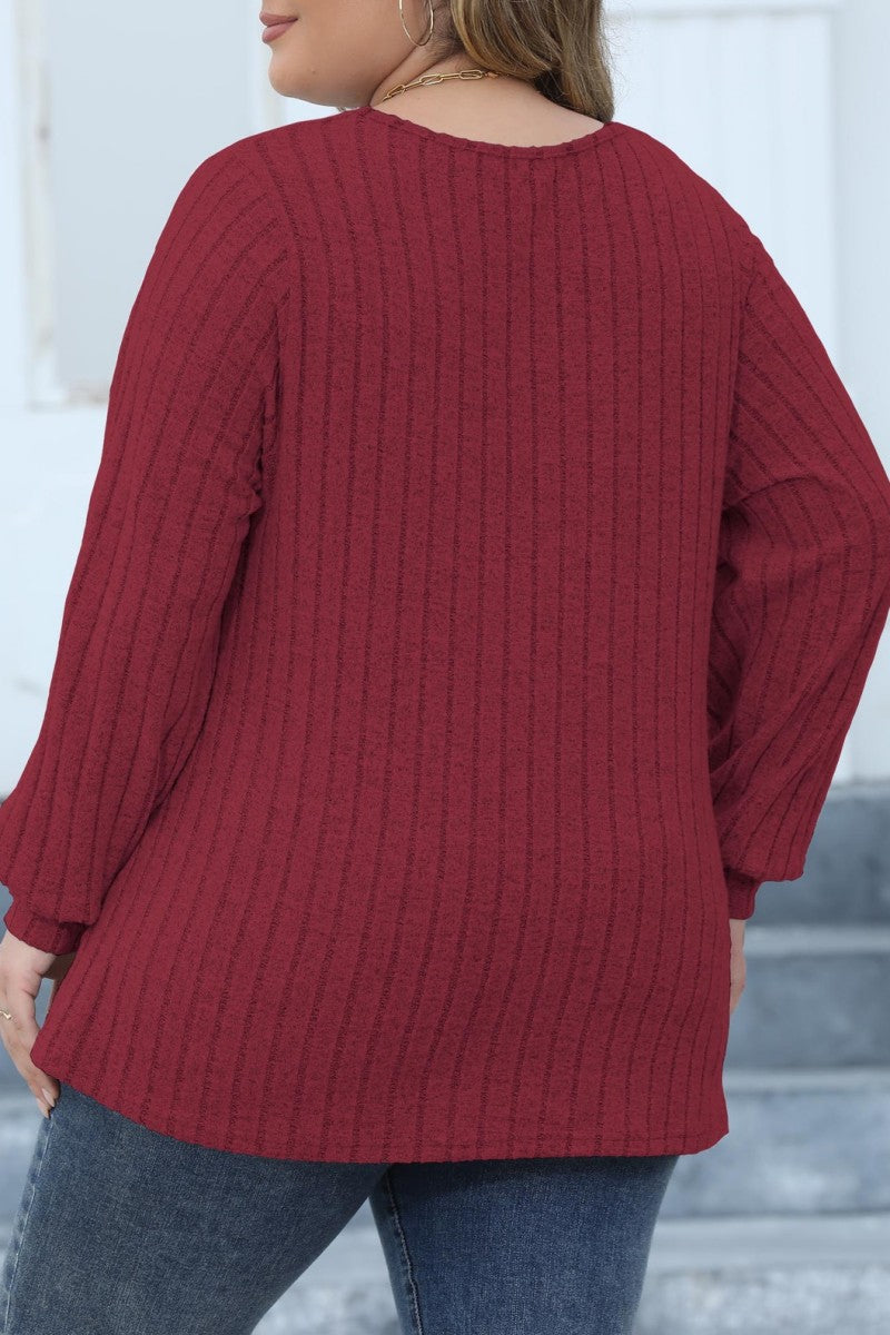 Casual Solid Patchwork V Neck Plus Size Tops - Fashionpara