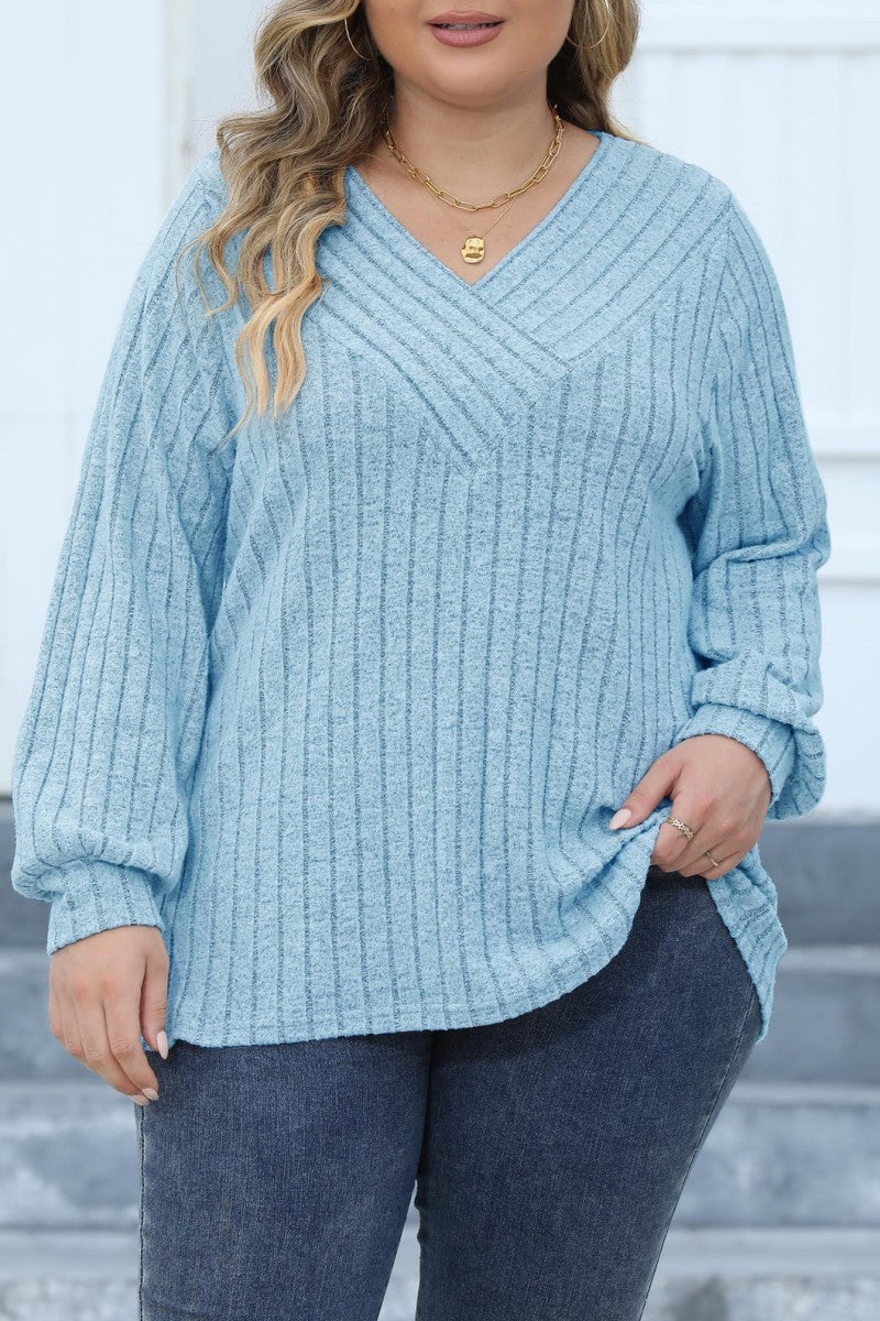 Casual Solid Patchwork V Neck Plus Size Tops - Fashionpara