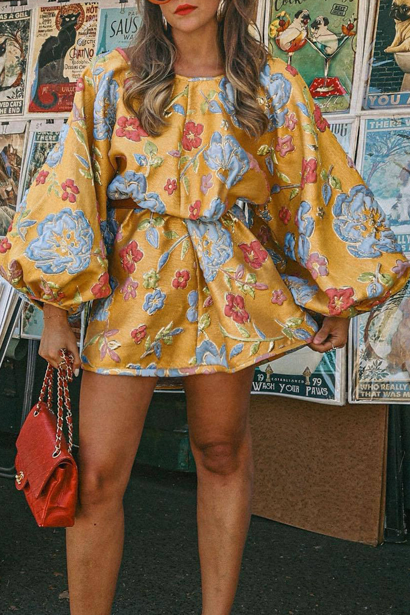 Casual Floral Patchwork O Neck Dresses - Fashionpara