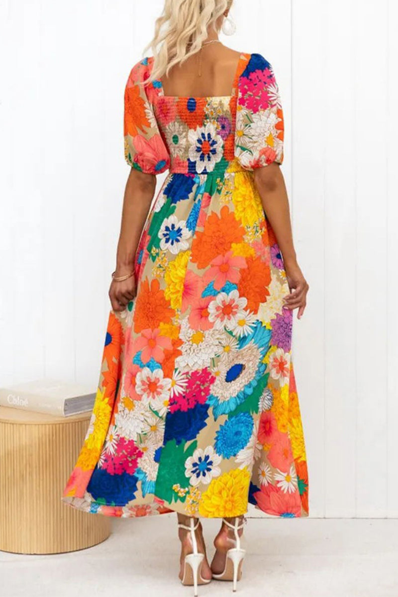 Sweet Elegant Floral Patchwork V Neck Printed Dress Dresses