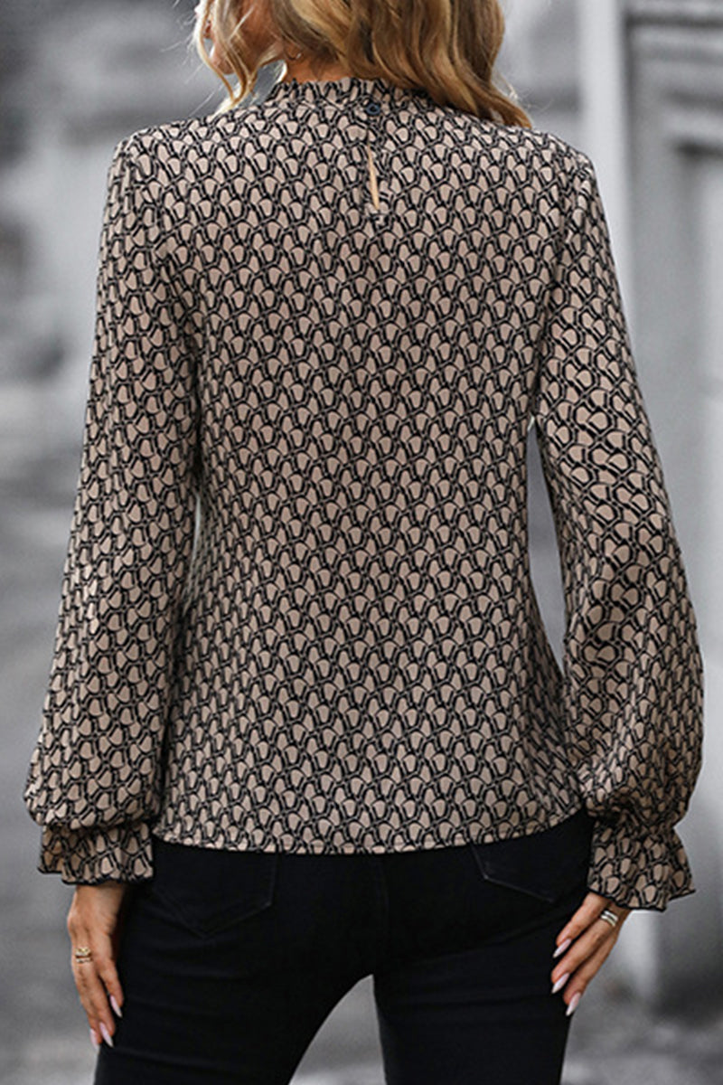 Elegant Leopard Frenulum Printing O Neck Tops - Fashionpara