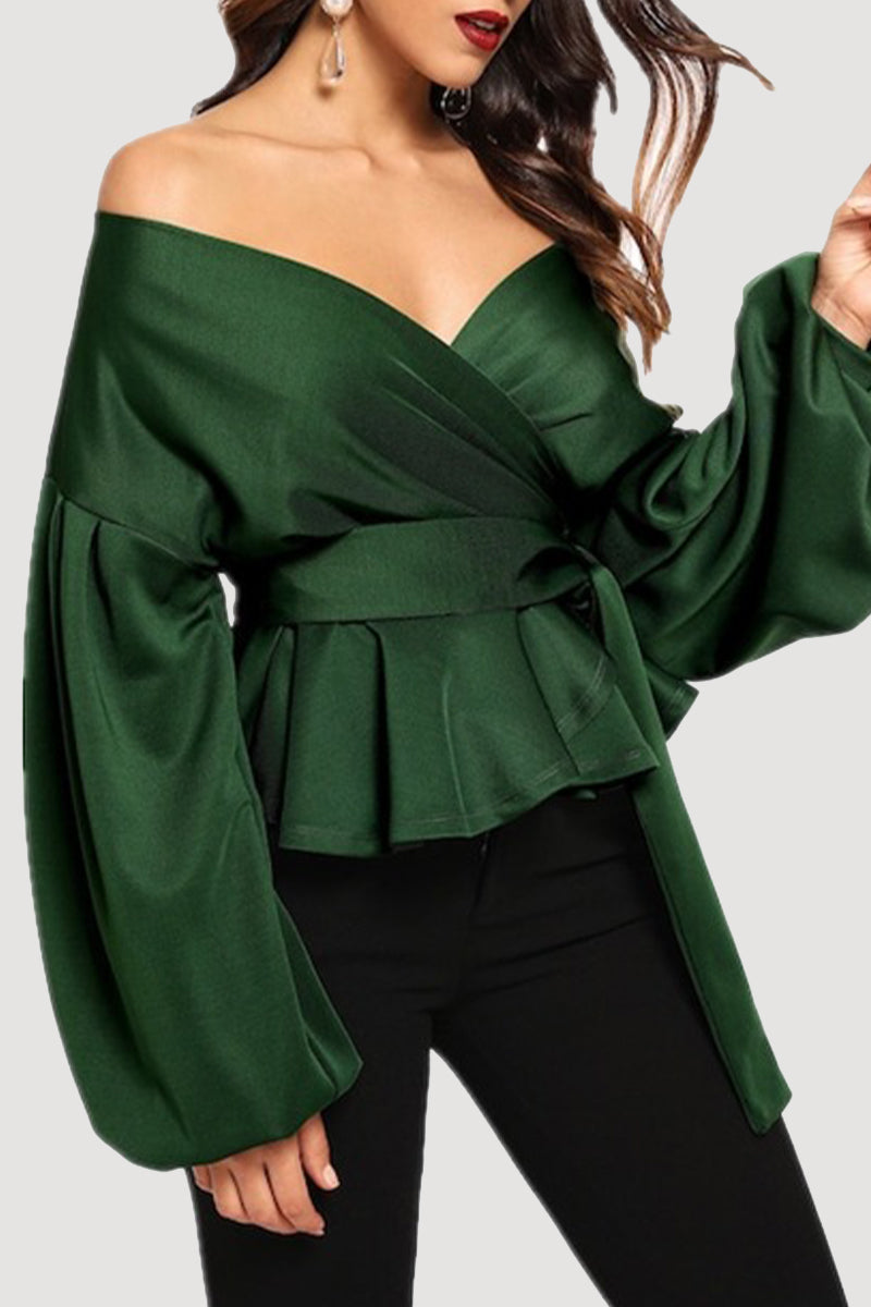 Elegant Solid Bandage With Bow V Neck Tops - Fashionpara