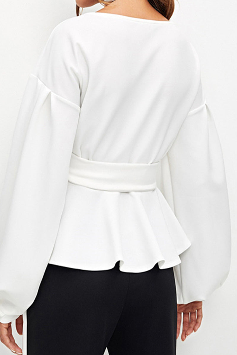 Elegant Solid Bandage With Bow V Neck Tops - Fashionpara