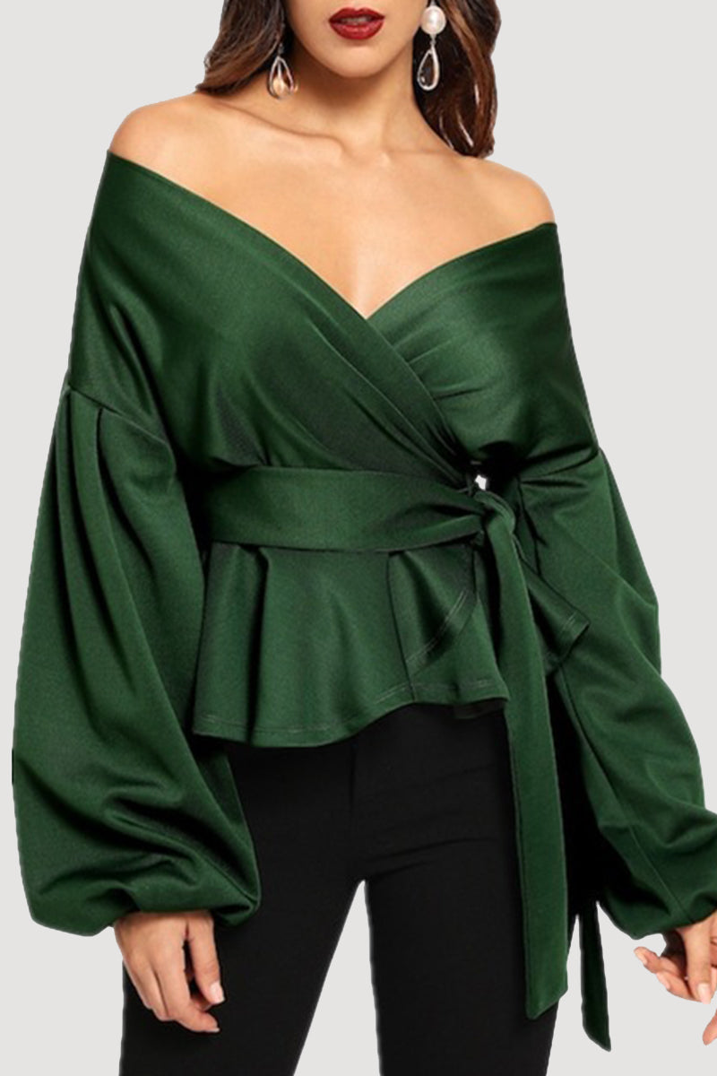 Elegant Solid Bandage With Bow V Neck Tops - Fashionpara