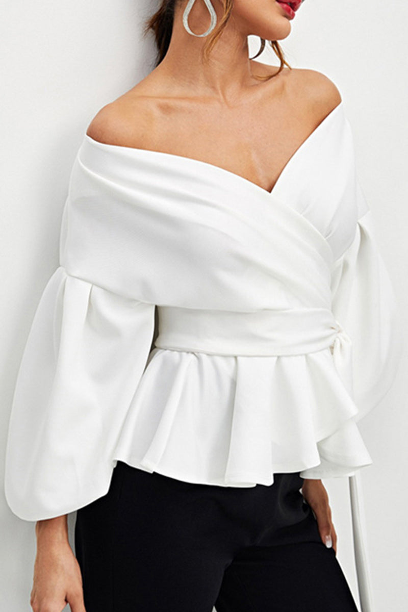 Elegant Solid Bandage With Bow V Neck Tops - Fashionpara