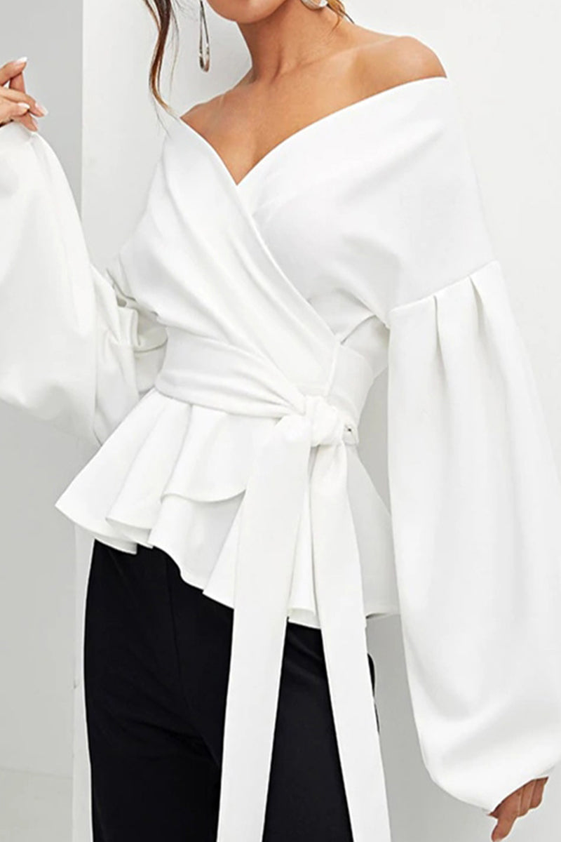 Elegant Solid Bandage With Bow V Neck Tops - Fashionpara