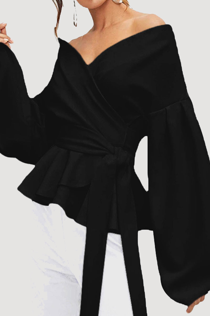 Elegant Solid Bandage With Bow V Neck Tops - Fashionpara