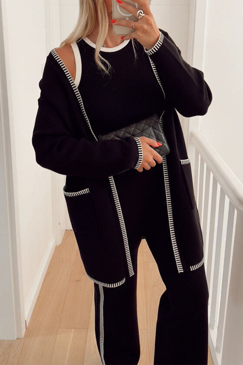 Casual British Style Solid Embroidered Patchwork Cardigan Collar Long Sleeve Two Pieces - Fashionpara