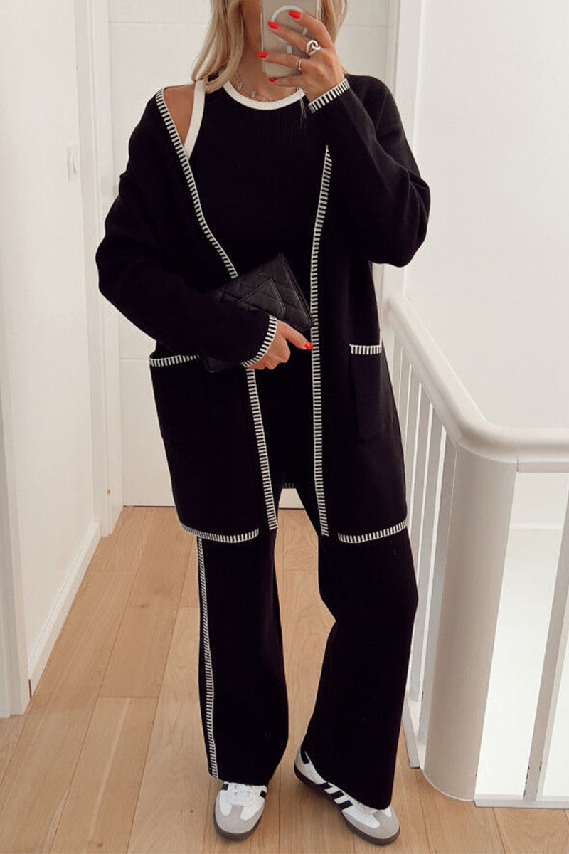 Casual British Style Solid Embroidered Patchwork Cardigan Collar Long Sleeve Two Pieces - Fashionpara