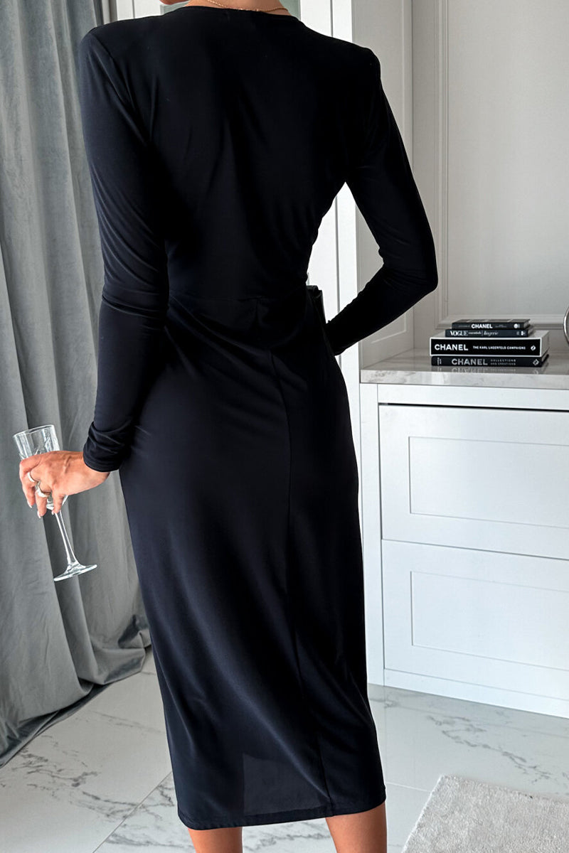 Sexy Solid Fold V Neck A Line Dresses - Fashionpara