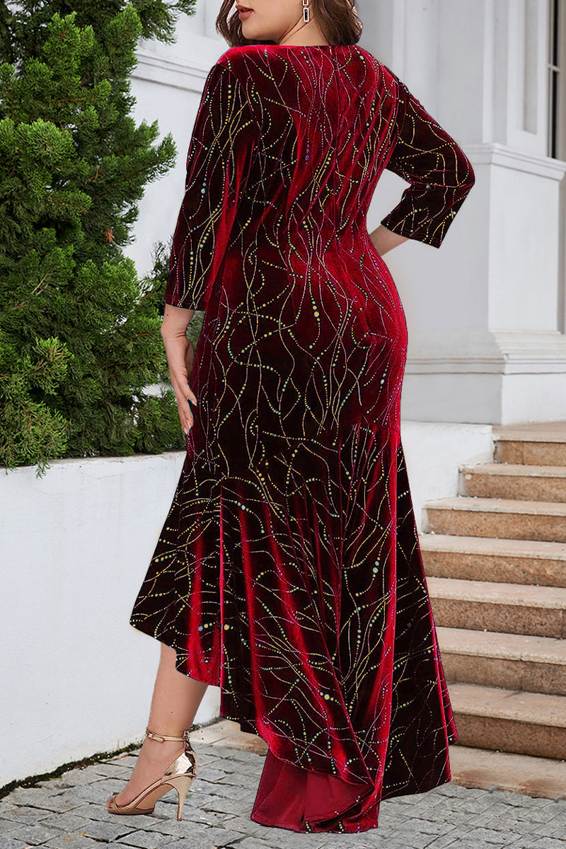 Elegant Formal Solid Sequined Asymmetrical O Neck Trumpet Mermaid Plus Size Dresses - Fashionpara