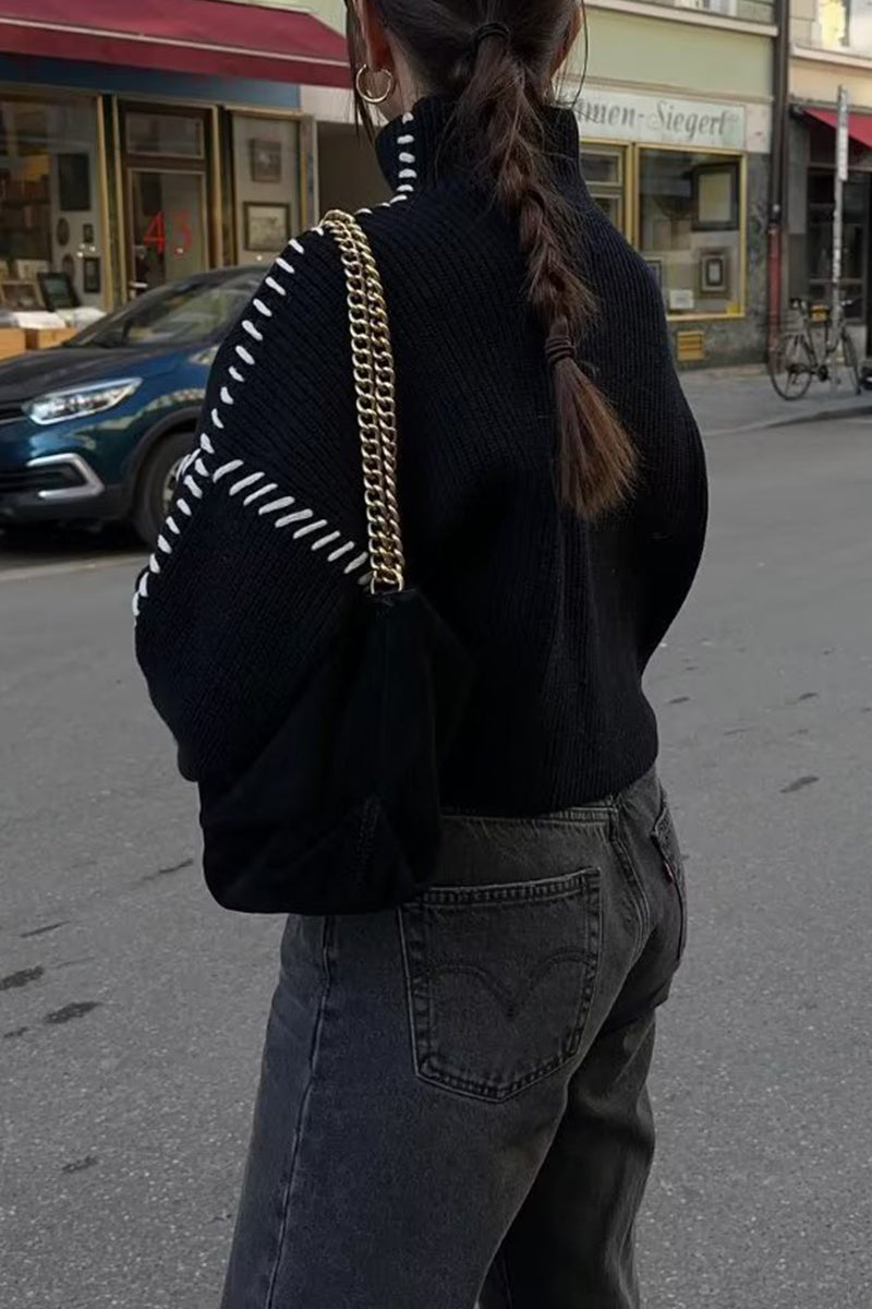 Casual Street Solid Patchwork O Neck Tops - Fashionpara