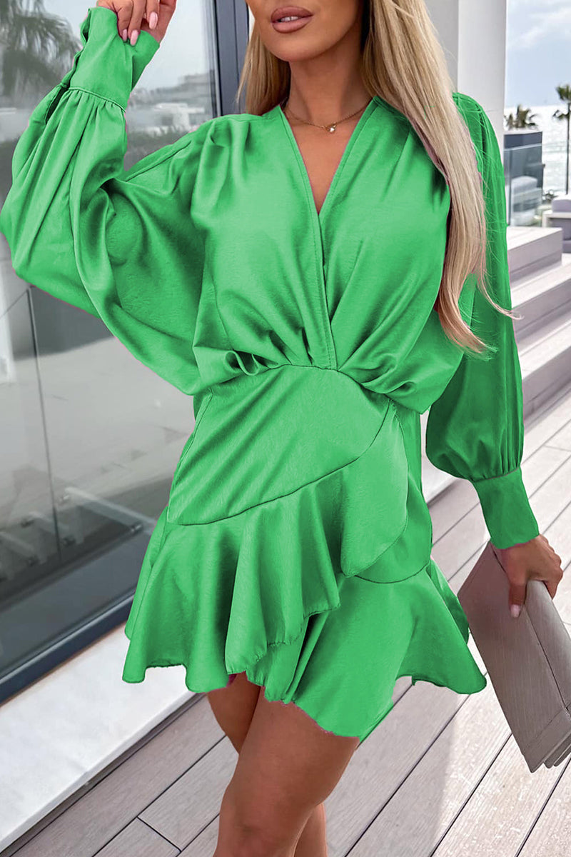 Sweet Elegant Solid Flounce V Neck A Line Dresses(5 Colors) - Fashionpara