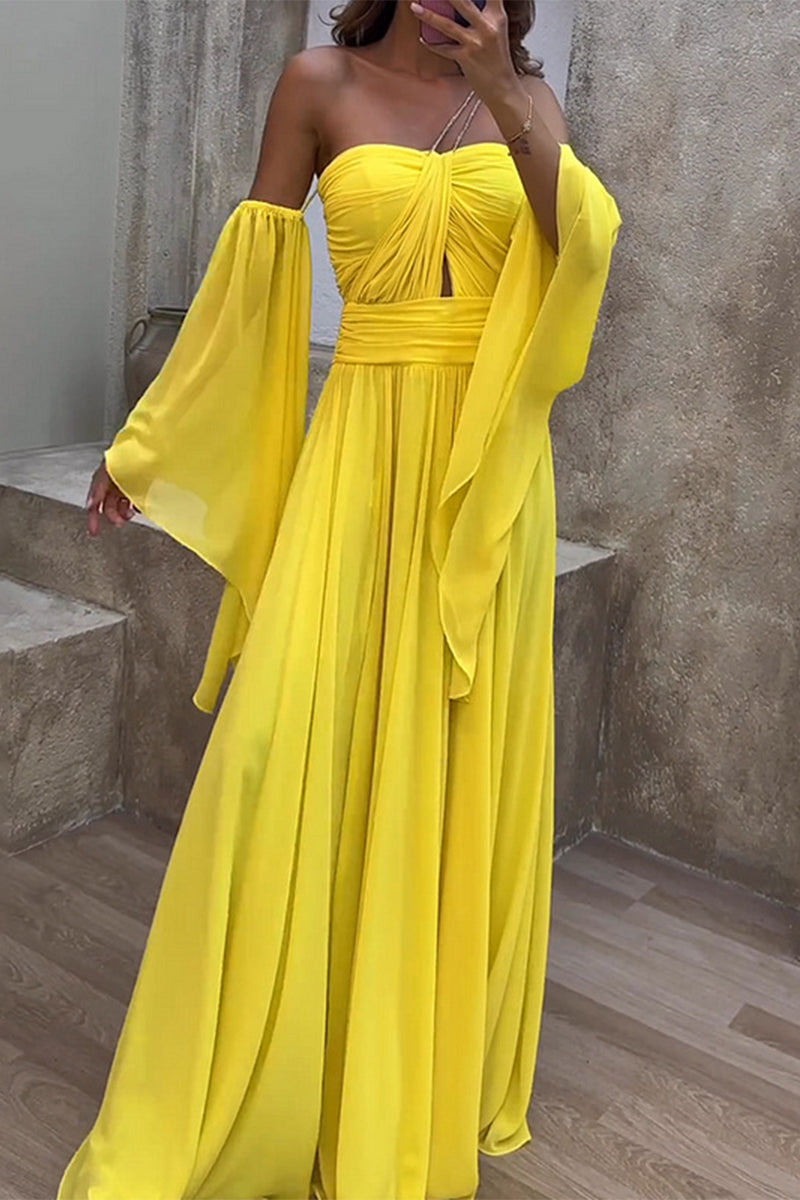 Elegant Solid Slit Asymmetrical Off the Shoulder A Line Dresses - Fashionpara
