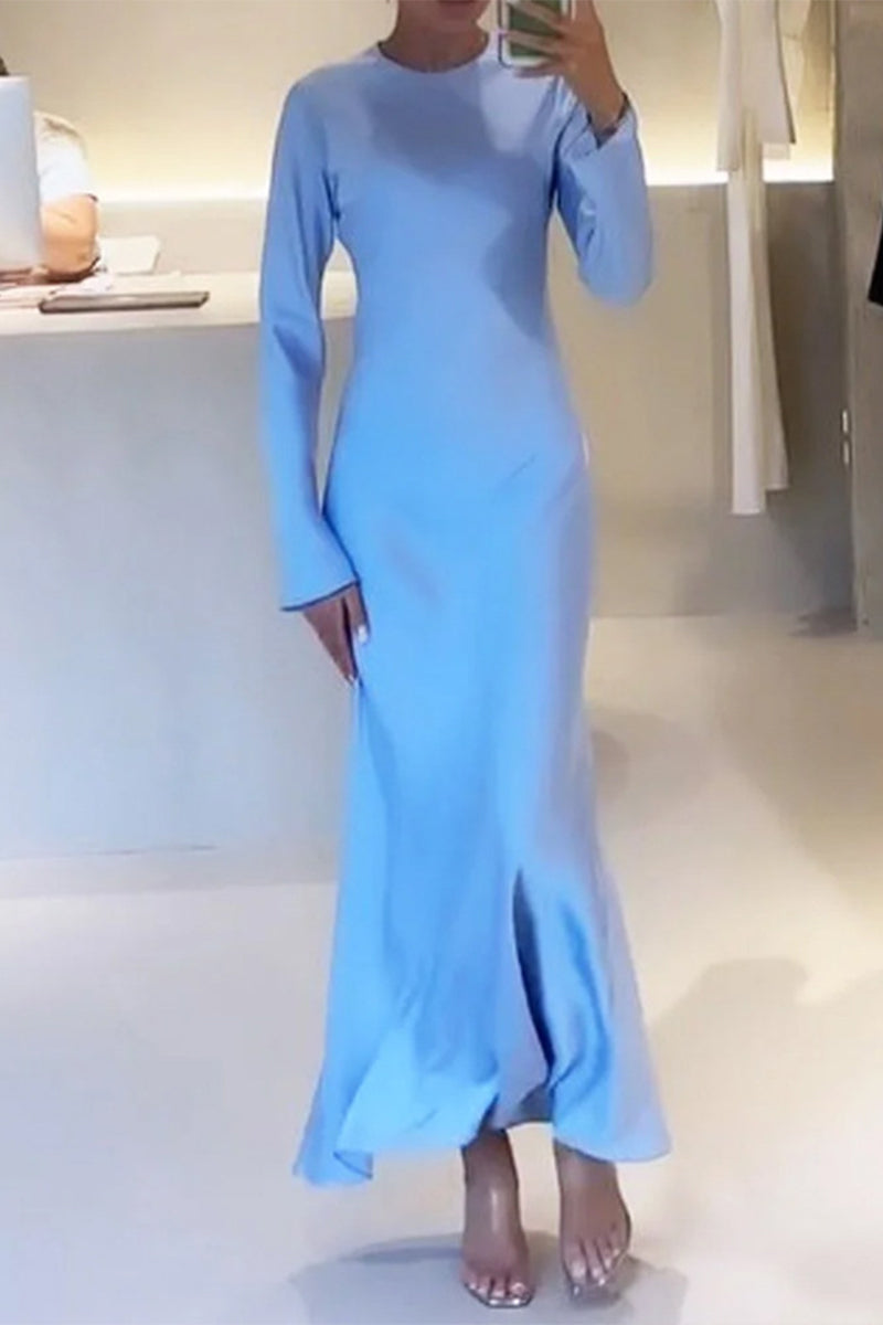 Elegant Solid O Neck A Line Dresses - Fashionpara