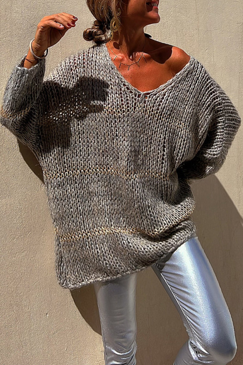 Sophisticated V Neck Solid Weave Sweater for Effortless Style