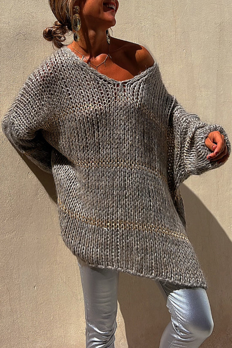 Sophisticated V Neck Solid Weave Sweater for Effortless Style