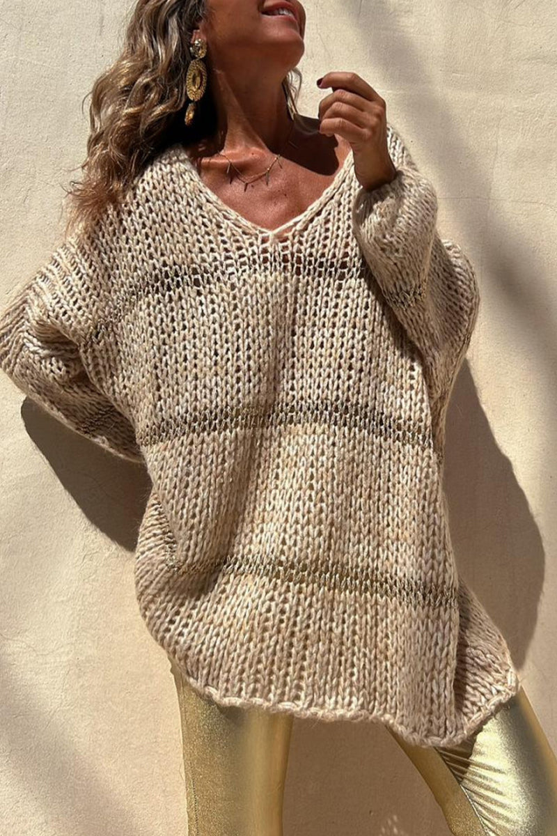 Sophisticated V Neck Solid Weave Sweater for Effortless Style