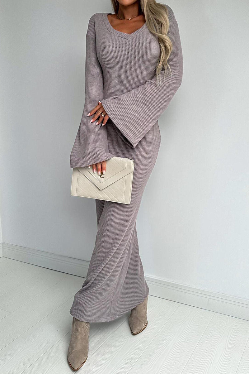 Elegant Solid V Neck One Step Skirt Dresses - Fashionpara