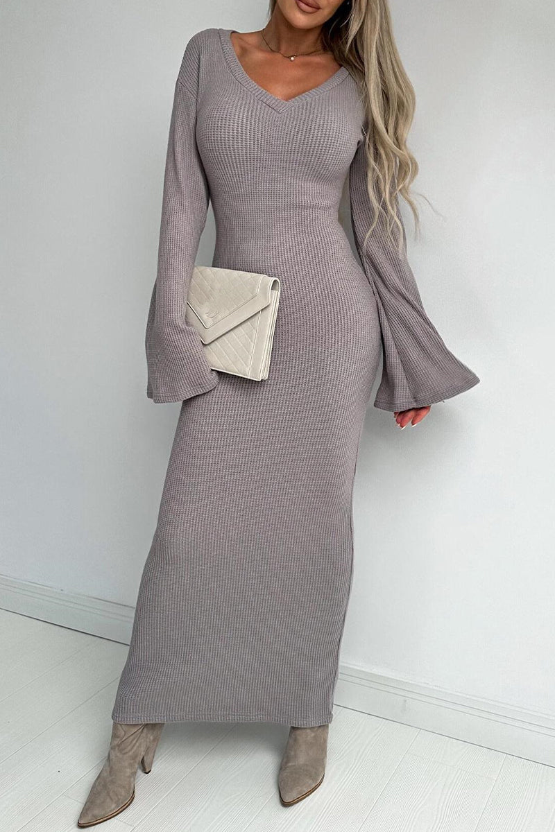 Elegant Solid V Neck One Step Skirt Dresses - Fashionpara