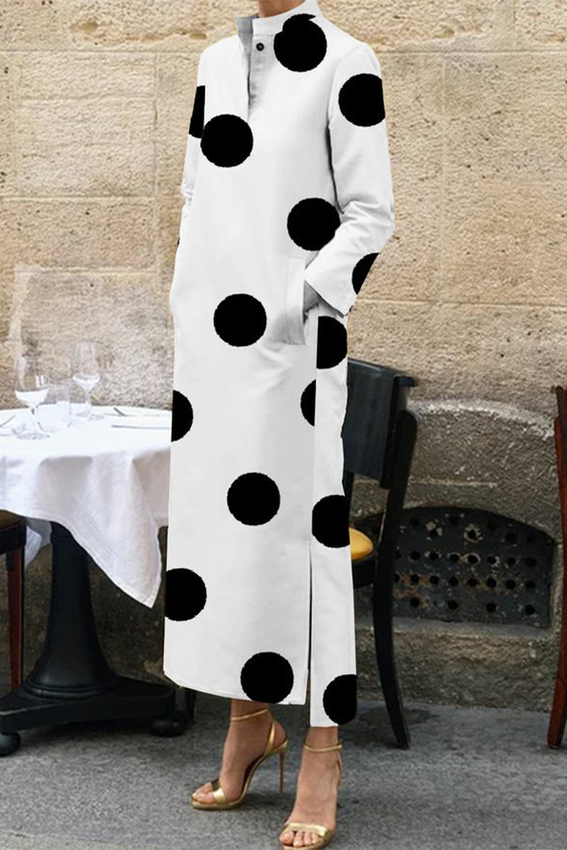 Casual Geometric Print Pocket Mandarin Collar Irregular Dress Dresses - Fashionpara