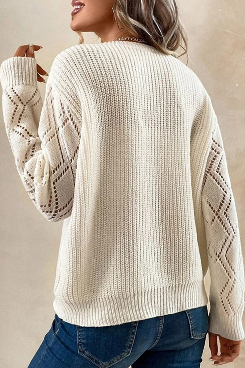 Florcoo Casual Solid Lace V Neck Sweater for Effortless Style