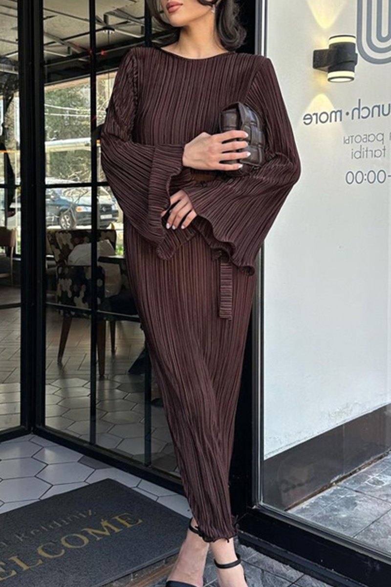 Elegant Solid Pocket Fold O Neck A Line Dresses - Fashionpara