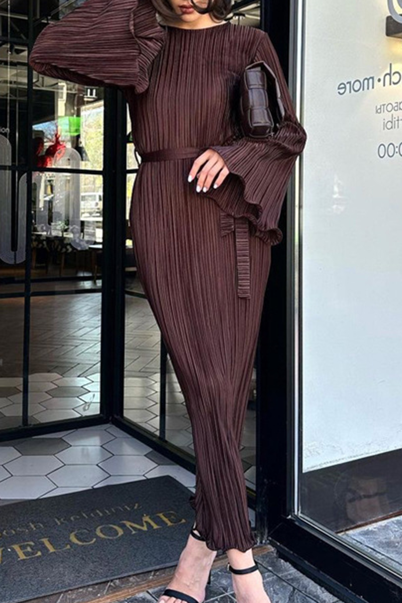 Elegant Solid Pocket Fold O Neck A Line Dresses - Fashionpara