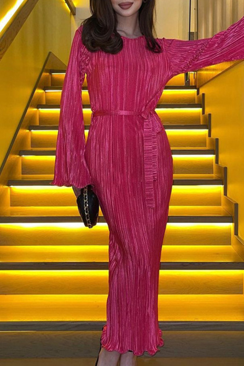 Elegant Solid Pocket Fold O Neck A Line Dresses - Fashionpara