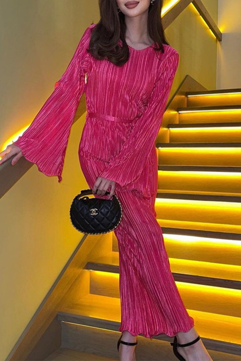 Elegant Solid Pocket Fold O Neck A Line Dresses - Fashionpara