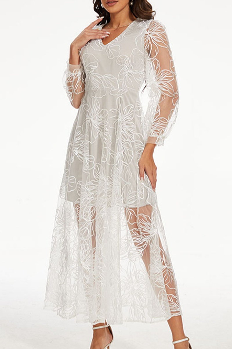 Elegant Solid Embroidered V Neck A Line Dresses - Fashionpara