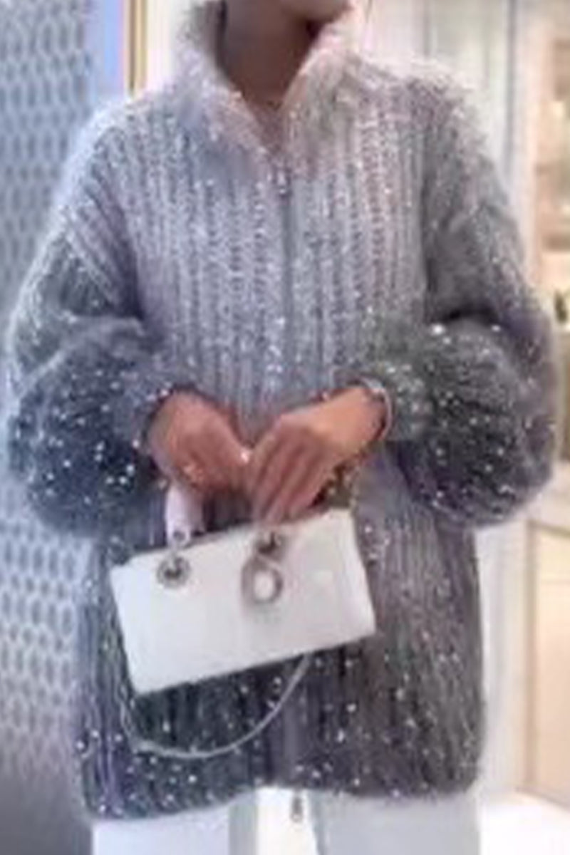 Florcoo Elegant Sequin Turndown Collar Sweater - 3 Colors