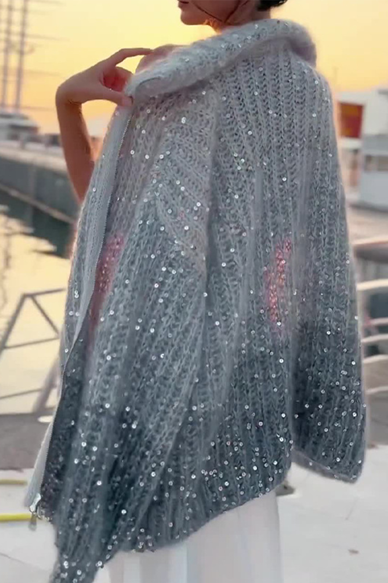 Florcoo Elegant Sequin Turndown Collar Sweater - 3 Colors