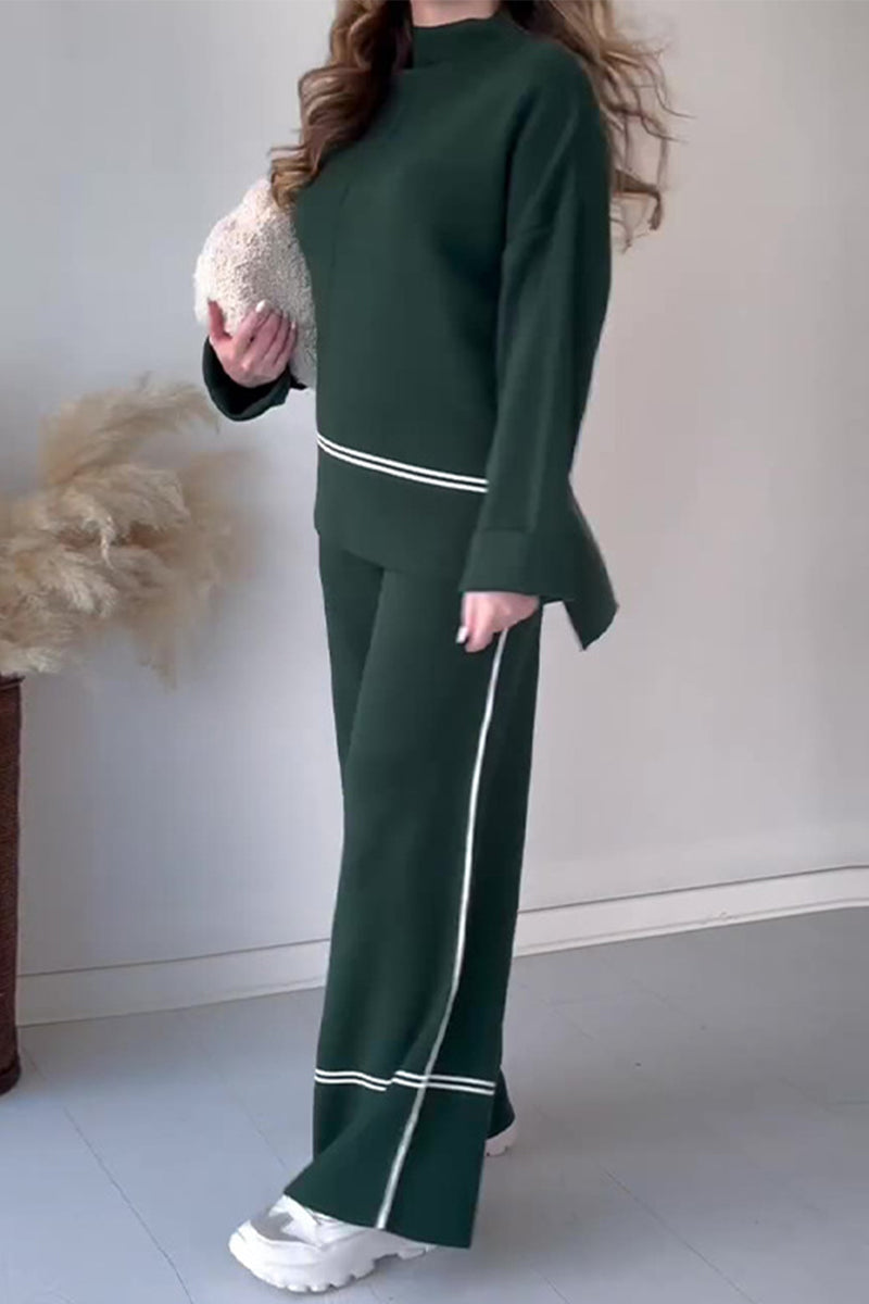 Casual Solid Patchwork Turtleneck Long Sleeve Two Pieces - Fashionpara